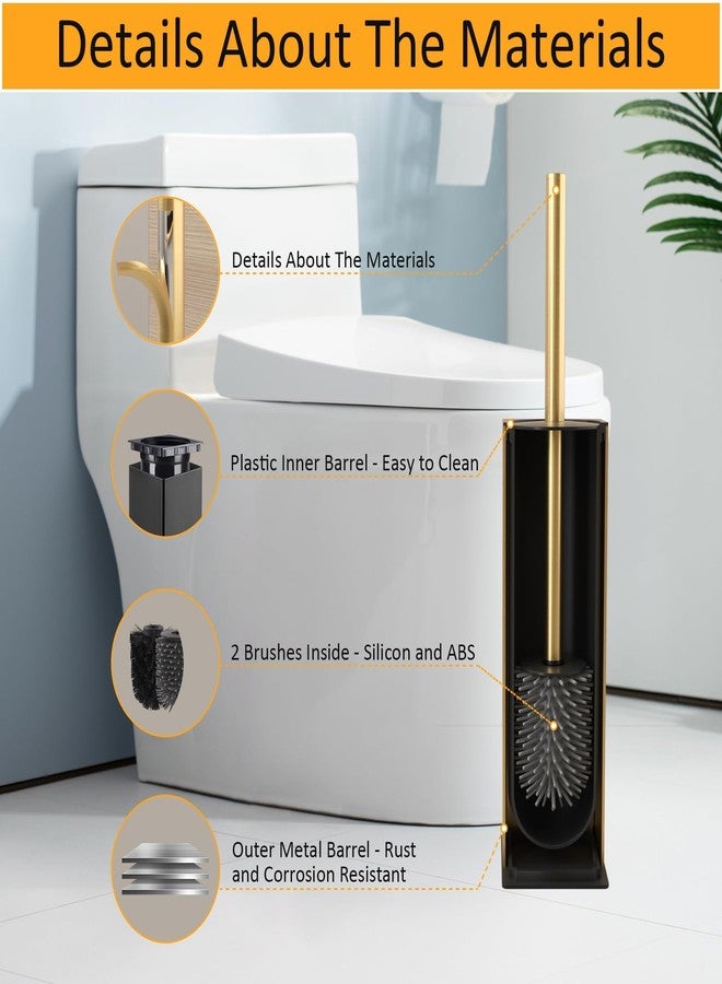BGL Standing Toilet Brush and Holder Brushed Gold Aluminium Toilet Bowl Cleaner Brush and Holder for Bathroom Storage and Organization, Square Design Sturdy and Space Saving - Image 3